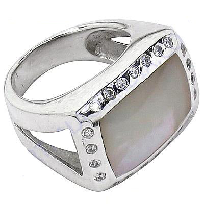 Silver Mother of Pearl Ring with CZ Accents | Women's Ring