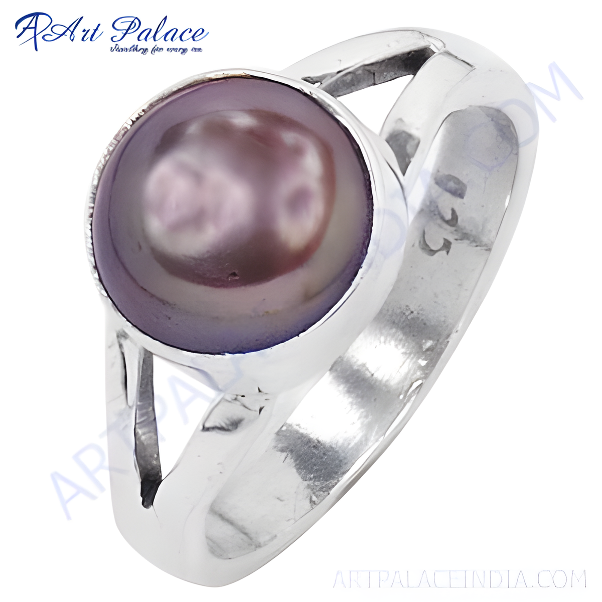 925 sterling silver ring with a dark purple pearl gemstone center, perfect for gifts