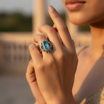 Load image into Gallery viewer, 925 Silver Abalone Ring | Oval Stone Ring for Women
