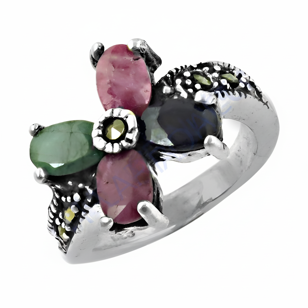 925 Silver Flower Ring with Gemstones | Women's Ring