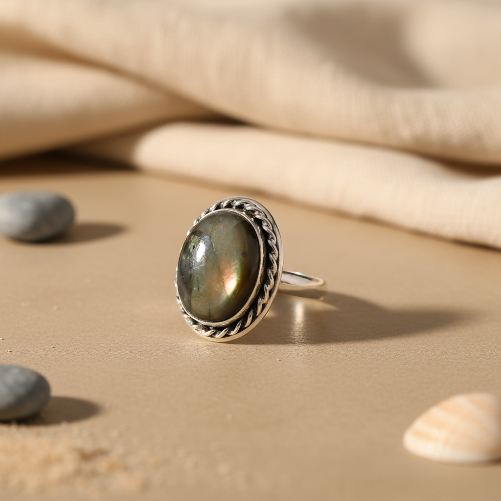 925 Sterling Silver Ring with Oval Black Gemstone | Women's Ring
