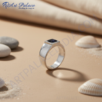 Load image into Gallery viewer, Silver Ring with Square Cut Sapphire | Men&#39;s Ring
