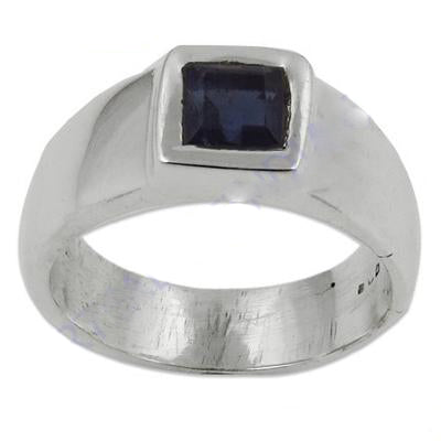 Silver Ring with Square Cut Sapphire | Men's Ring
