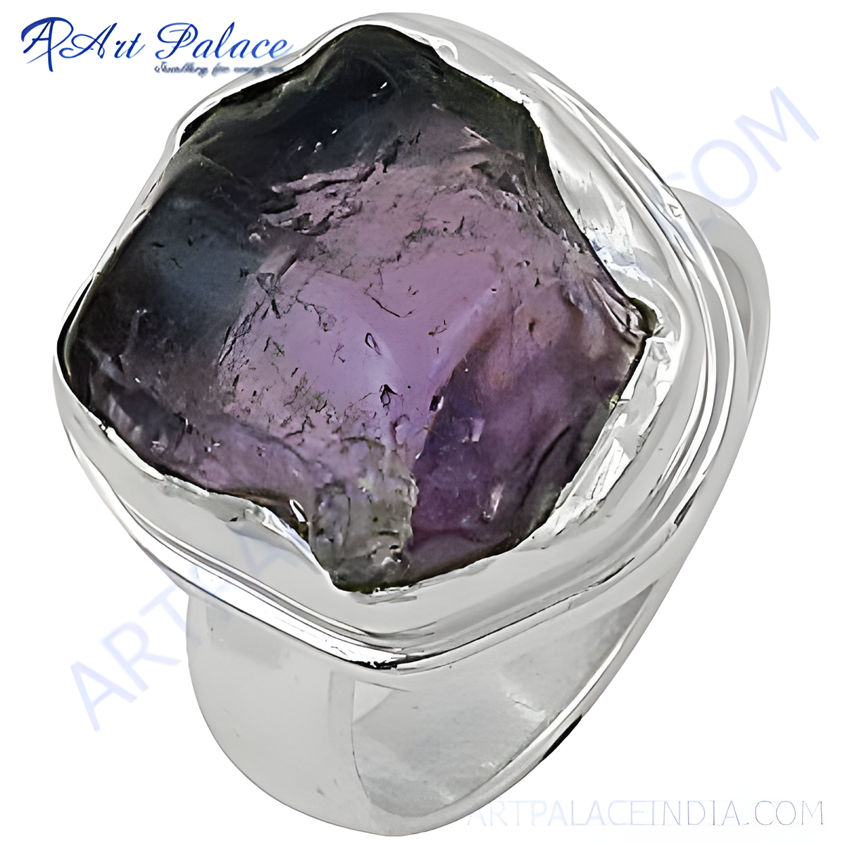 925 sterling silver statement ring with a large purple amethyst gemstone