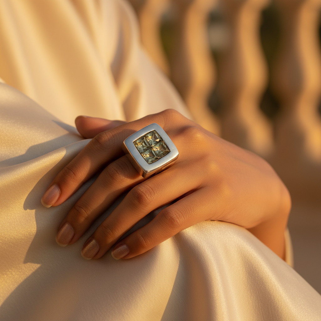 Silver Square Gemstone Ring for Women | Modern Cocktail Ring