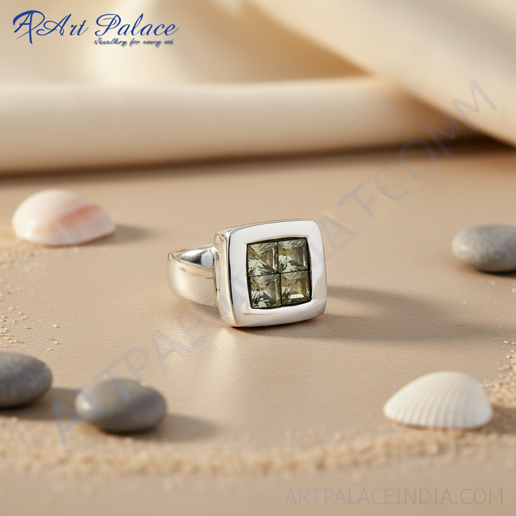 Silver Square Gemstone Ring for Women | Modern Cocktail Ring