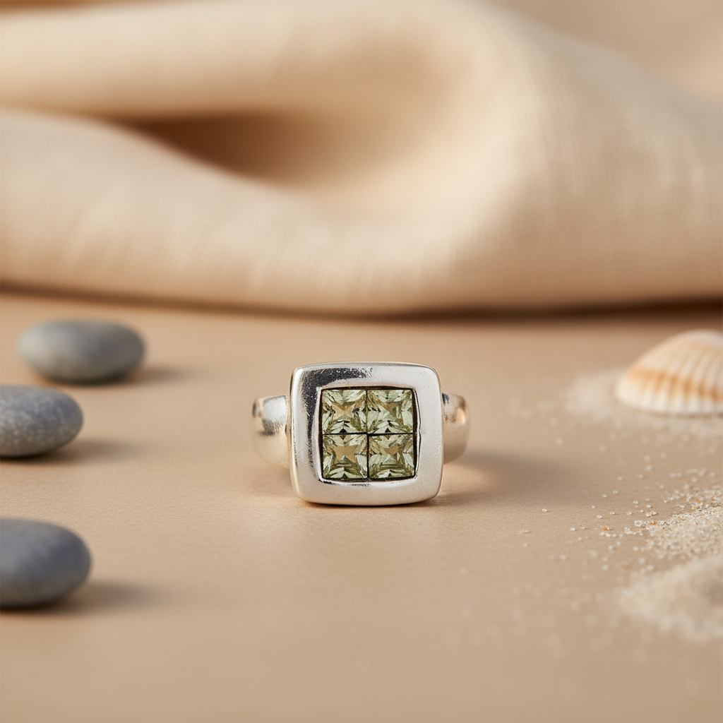 Silver Square Gemstone Ring for Women | Modern Cocktail Ring