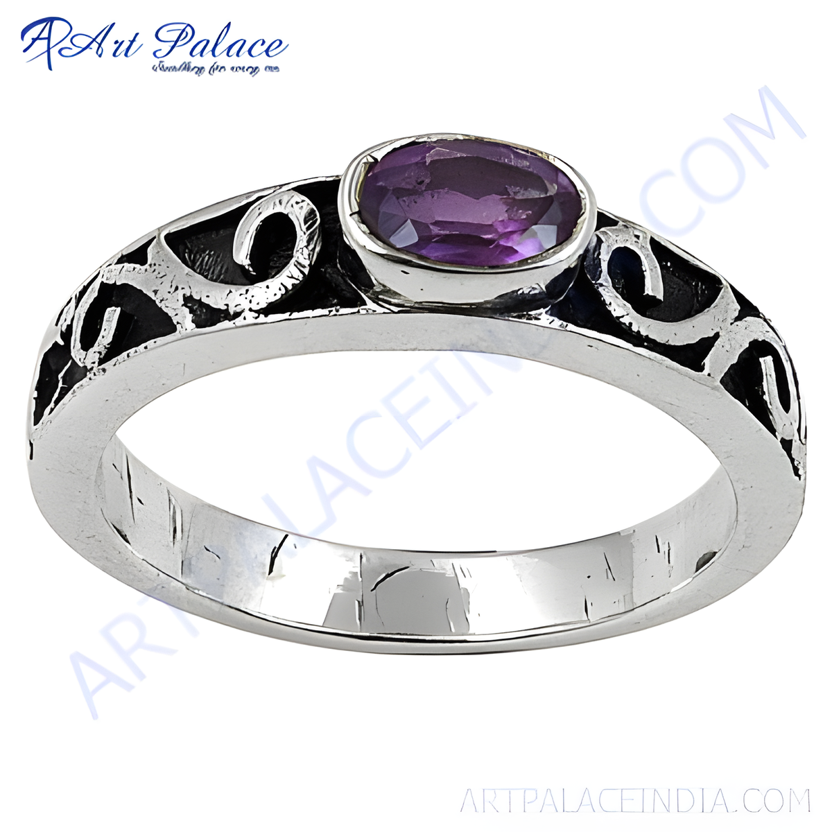 925 sterling silver amethyst ring with oval cut purple gemstone, perfect for women