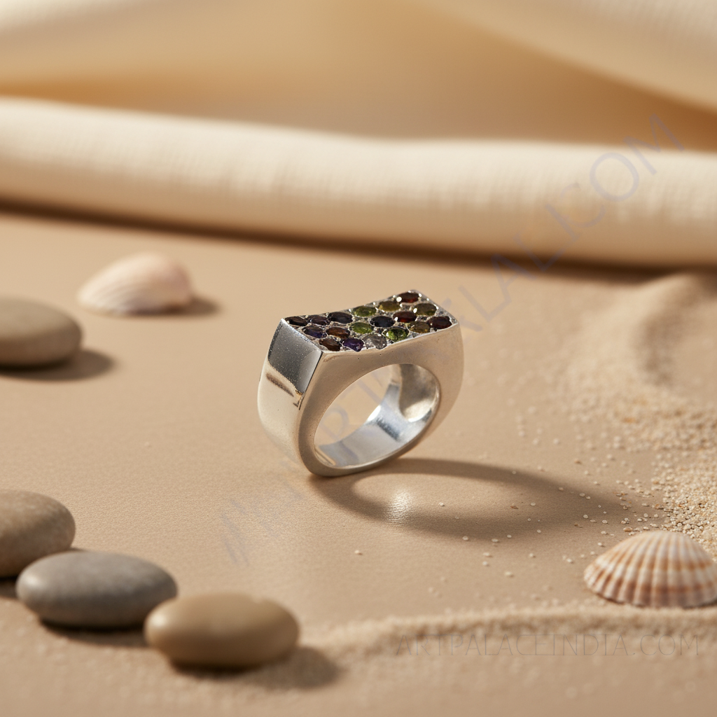 Silver Multi-Gemstone Ring for Women | Statement Jewelry