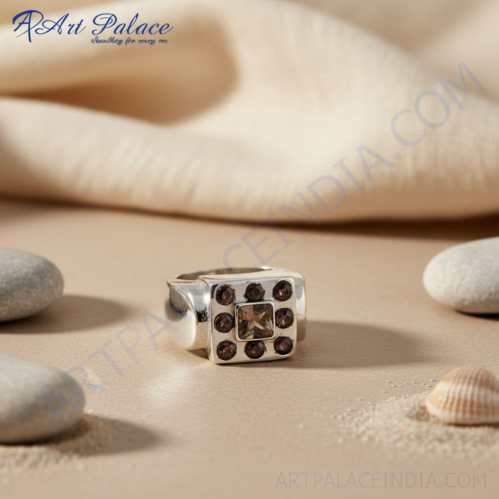 925 Silver Smoky Quartz Ring | Men's Signet Ring