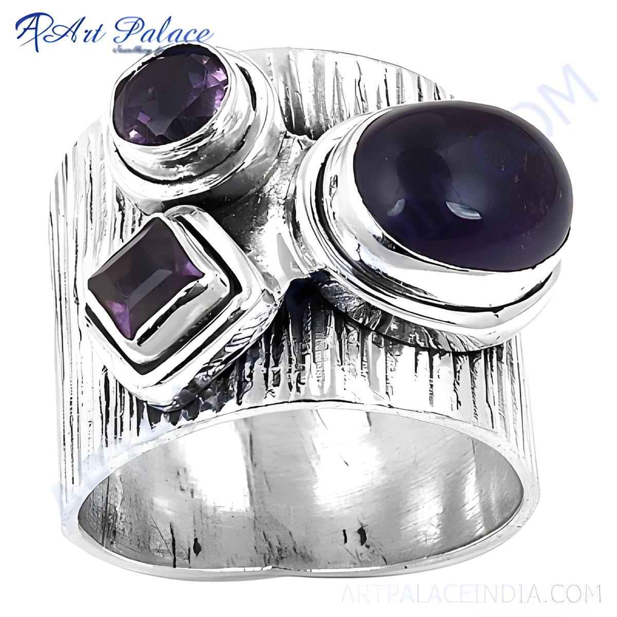 Sterling silver ring with amethyst gemstones