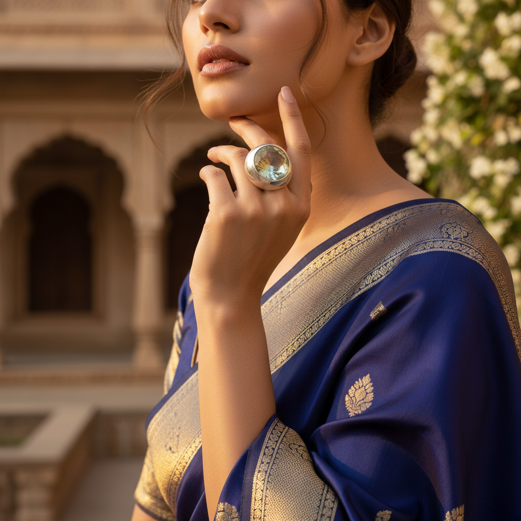 Silver Ring with Green Gemstone | Women's Fashion Ring