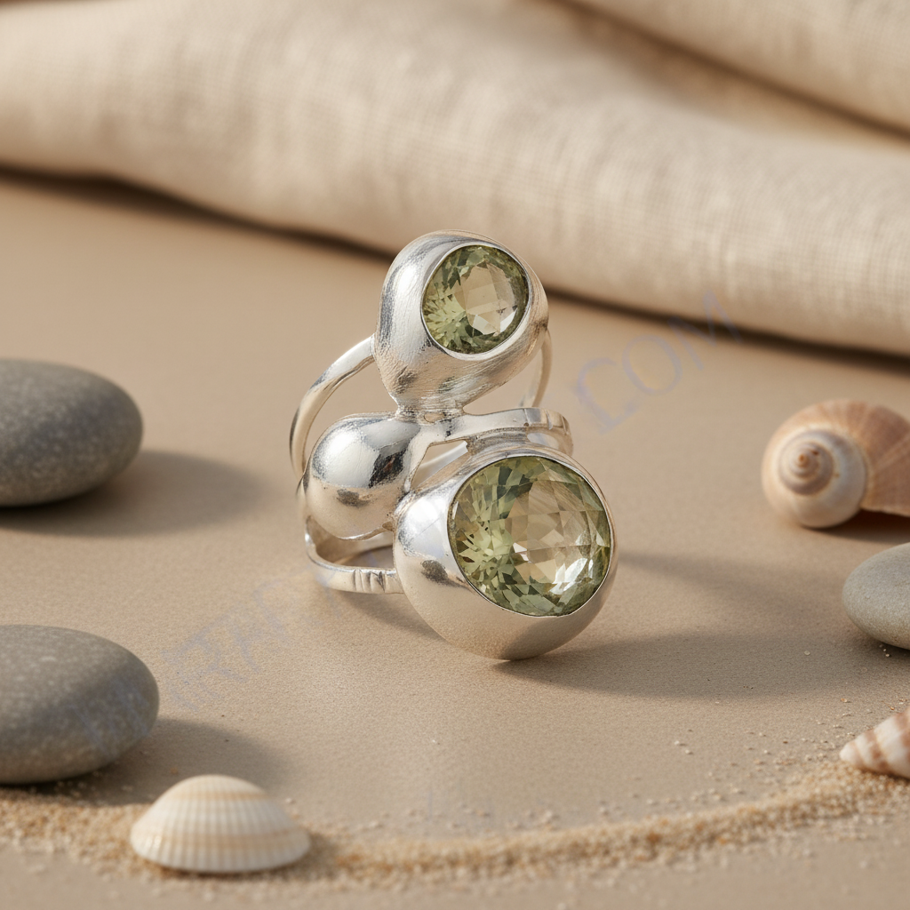 Silver Ring with Green Gemstone | Women's Fashion Ring