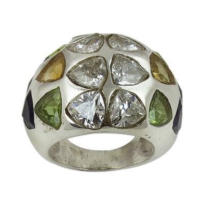 Silver Gemstone Ring | Trillion Cut Stone Ring for Women