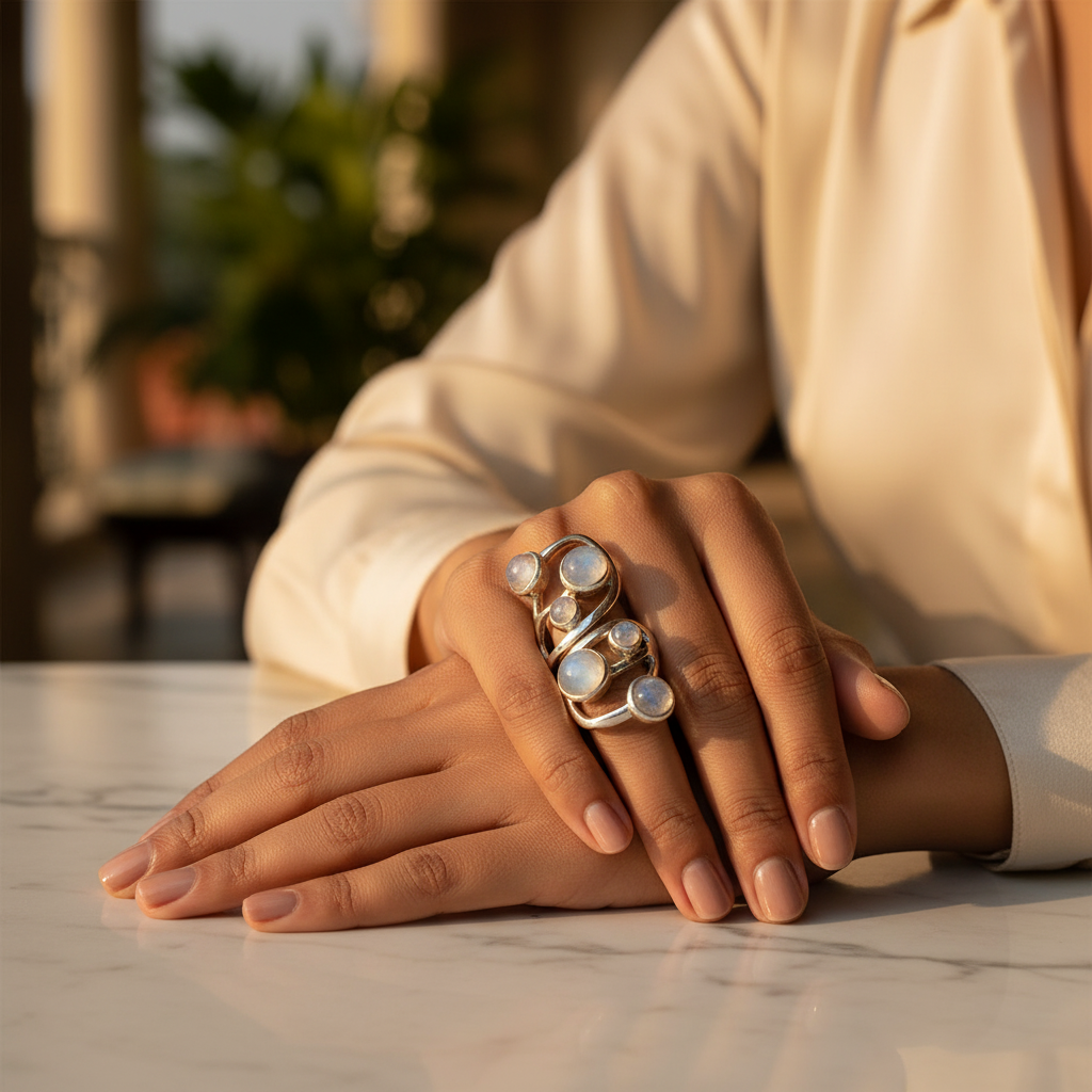 925 Silver Moonstone Ring for Women | Statement Jewelry