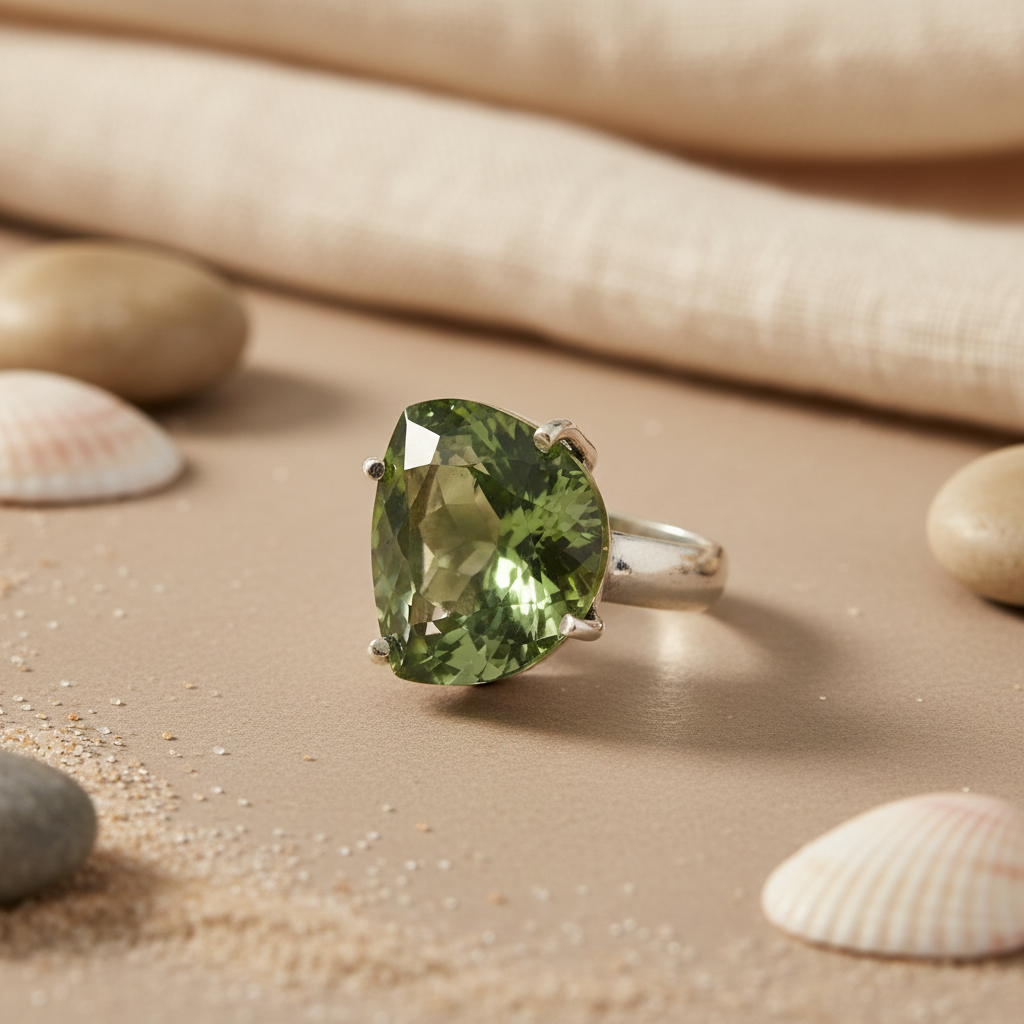 925 Silver Green Amethyst Ring for Women | Gemstone Jewelry