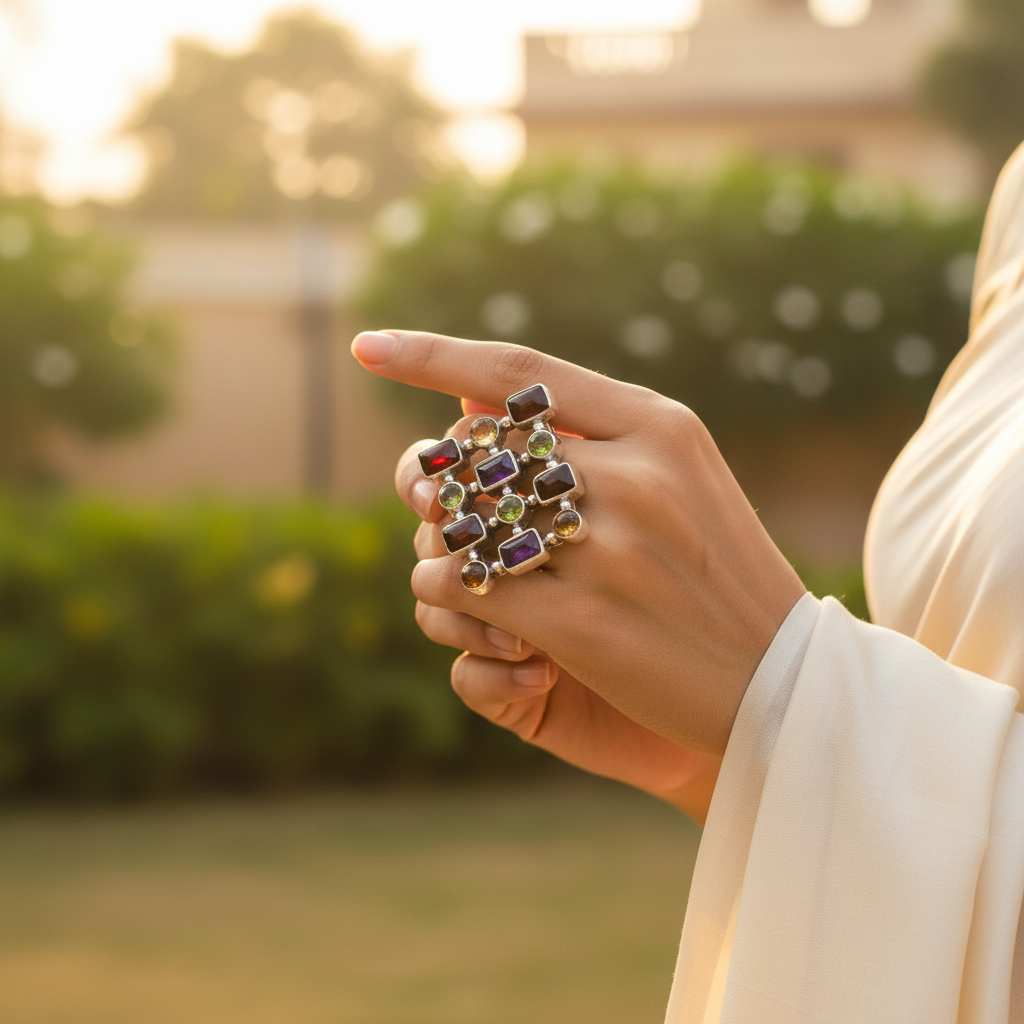 925 Silver Multi-Gemstone Cocktail Ring for Women | Gift
