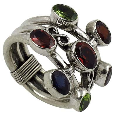 925 Silver Multi-Gemstone Ring for Women | Statement Jewelry