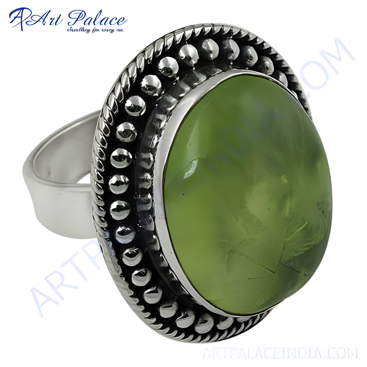 Sterling silver peridot ring with oval green gemstone center for women