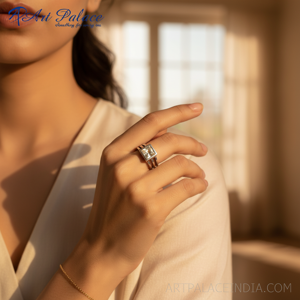 925 Silver Square Gemstone Ring for Women | Daily Wear Jewelry