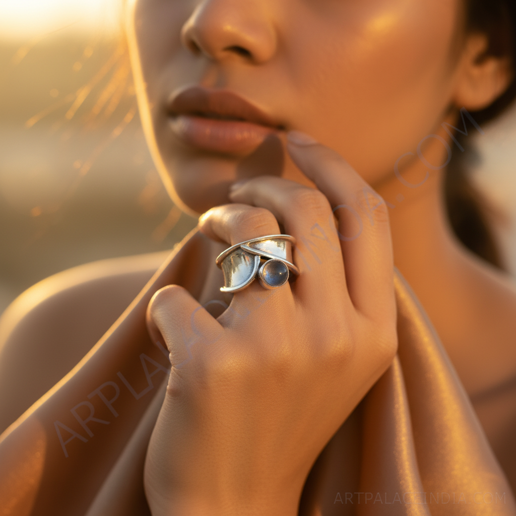 Silver Ring with Blue Gemstone for Women | Statement Jewelry