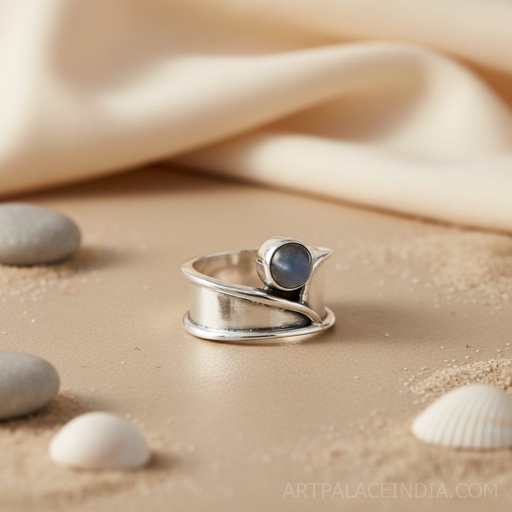 Silver Ring with Blue Gemstone for Women | Statement Jewelry