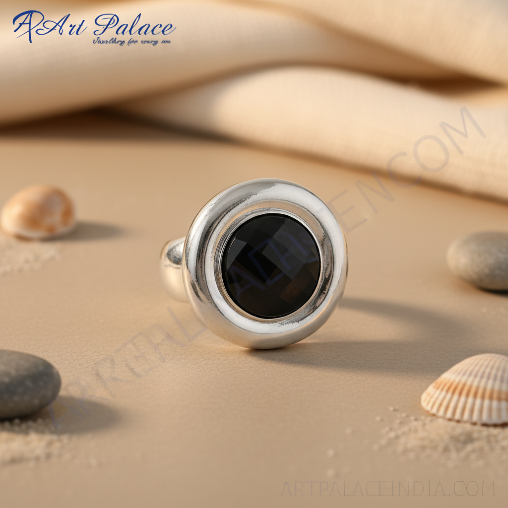 Silver Ring with Black Gemstone for Women | Statement Ring