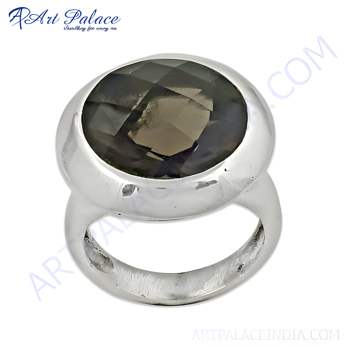 Sterling silver cocktail ring with a large oval cut smoky quartz gemstone