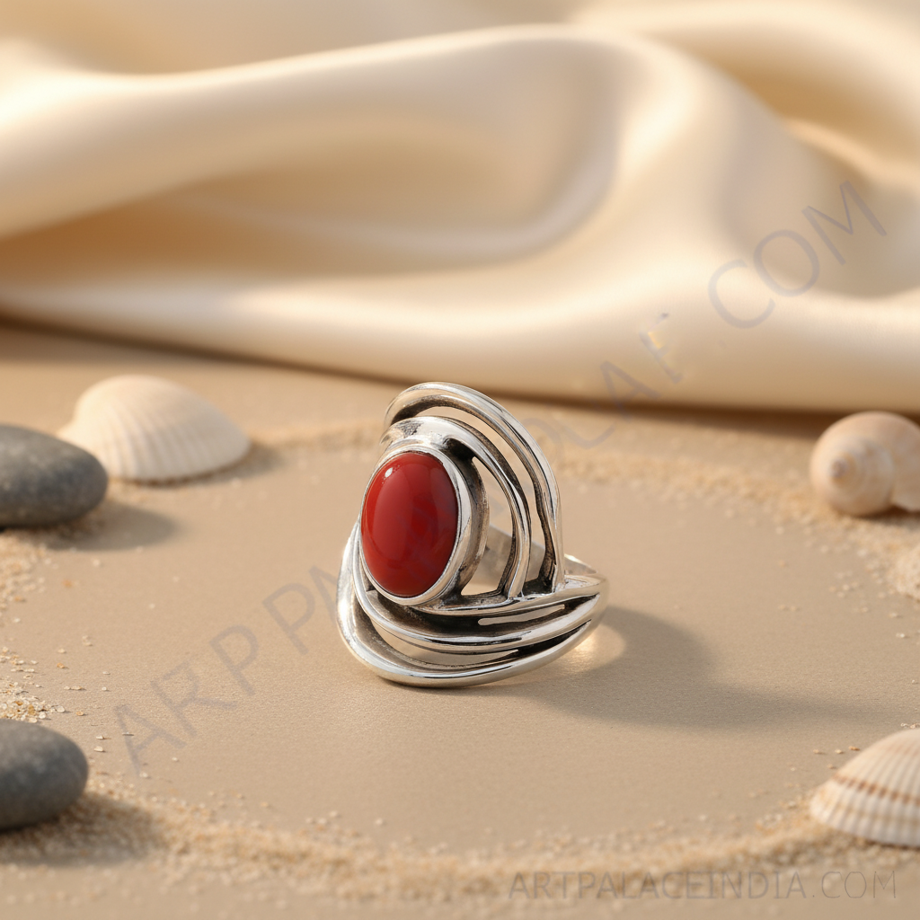 925 Silver Red Coral Stone Ring for Women | Statement Jewelry