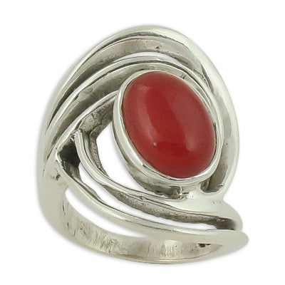 925 Silver Red Coral Stone Ring for Women | Statement Jewelry