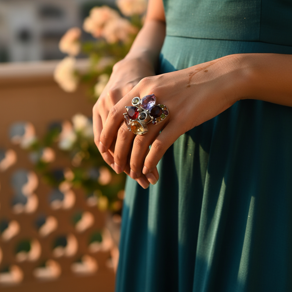 925 Silver Multi-Gemstone Cocktail Ring for Women | Statement Jewelry