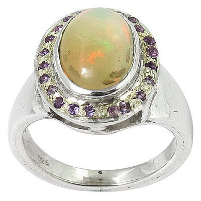 925 Silver Opal Ring with Amethyst Accents | Women's Jewelry