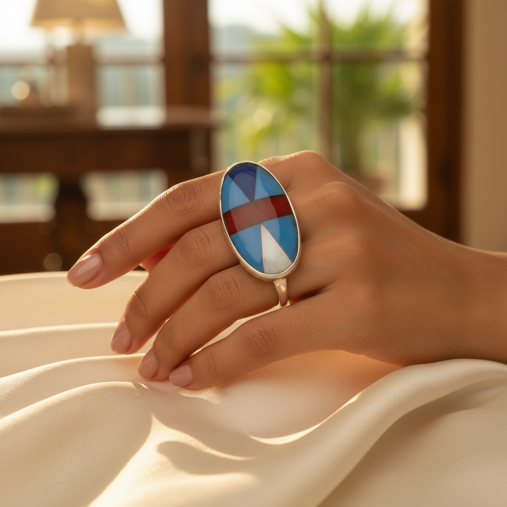 Silver Geometric Stone Ring for Women | Statement Jewelry