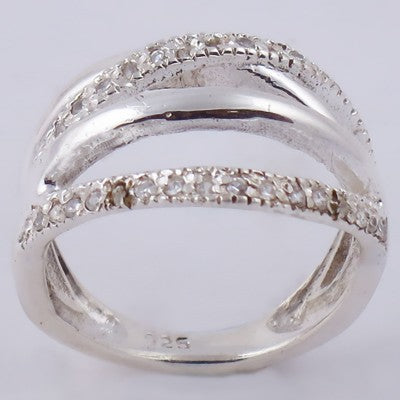 925 Silver Cubic Zirconia Crossover Ring | Women's Fashion Jewelry