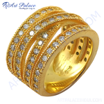 Load image into Gallery viewer, gold plating ring with multiple bands and diamond cut stones, a luxurious fashion ring for women.
