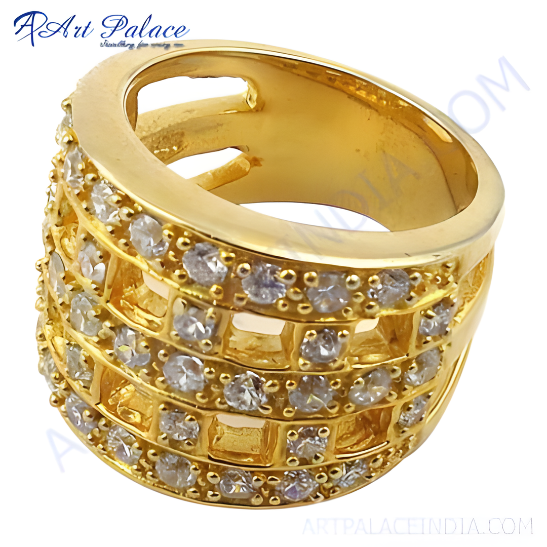 gold plating ring with round cubic zirconia stones, perfect for daily wear and gifting.
