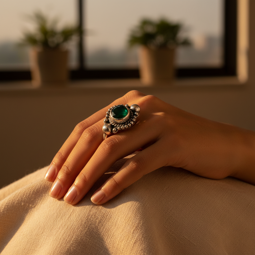 925 Sterling Silver Green Onyx Ring for Women | Gift Jewelry