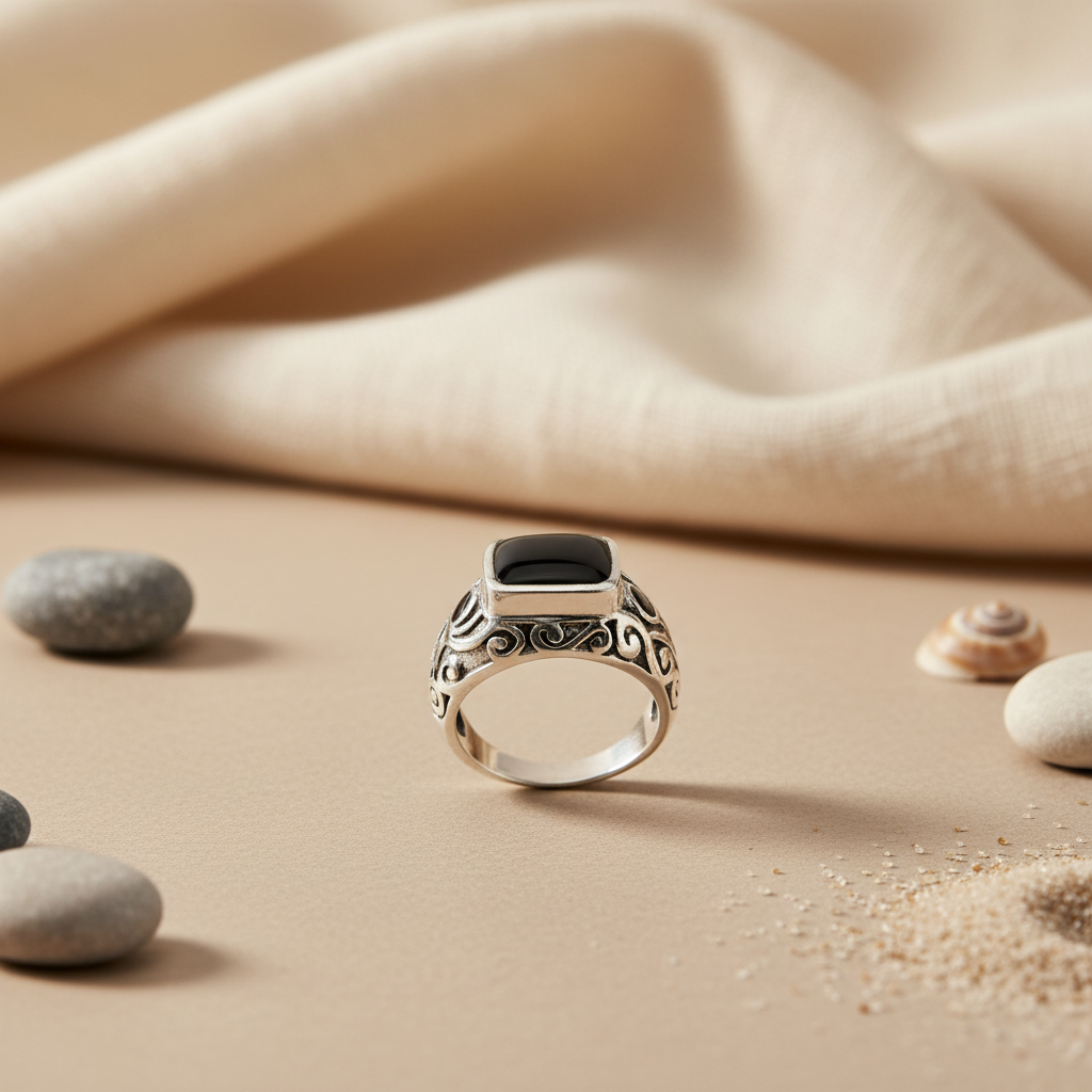 925 Silver Onyx Ring for Men | Square Stone Ring | Gift