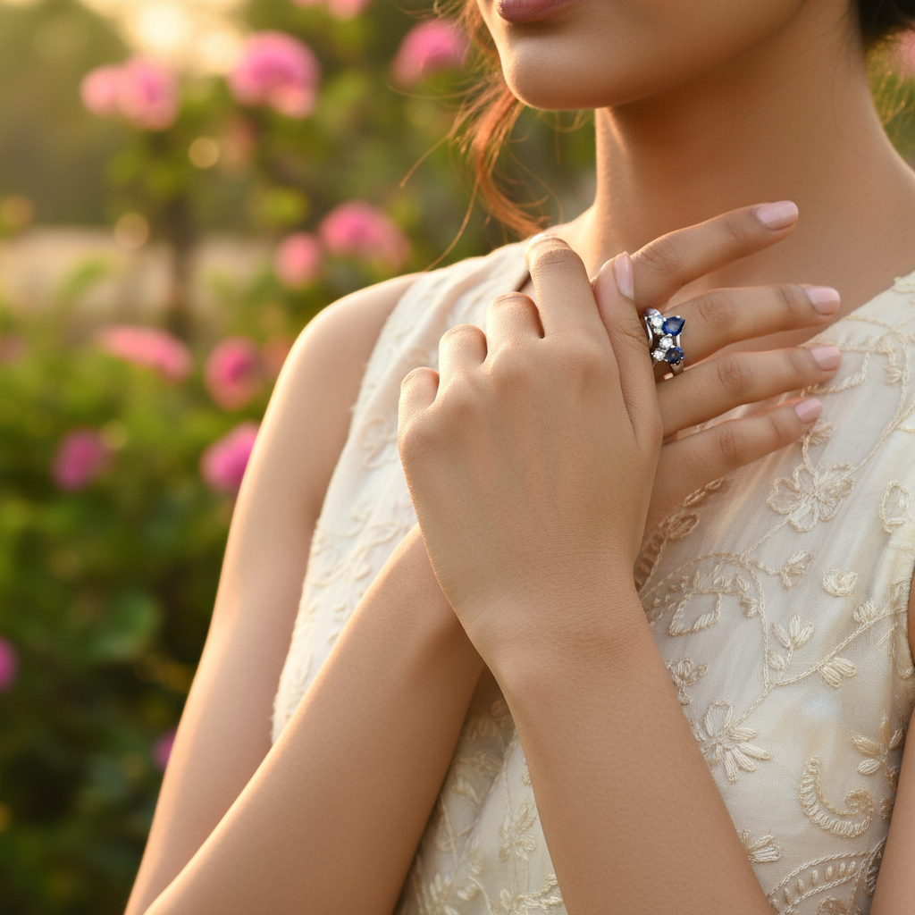 925 Silver Iolite & White Topaz Ring for Women | Gift Jewelry