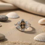 Load image into Gallery viewer, 925 Silver Smoky Quartz Ring | Floral Design for Women
