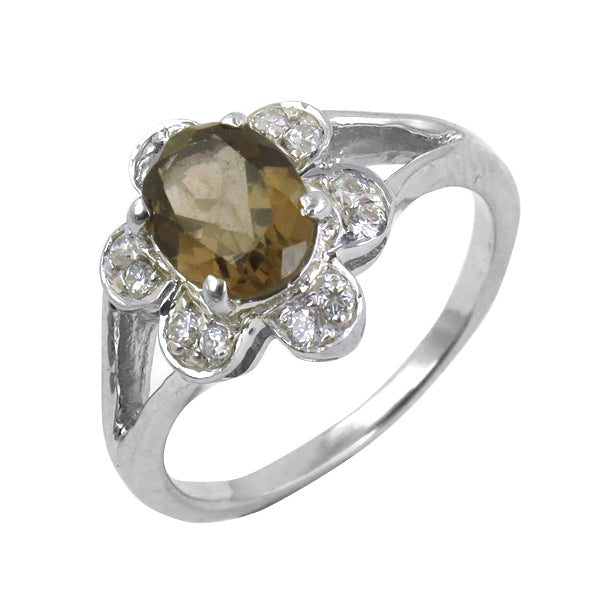 925 Silver Smoky Quartz Ring | Floral Design for Women