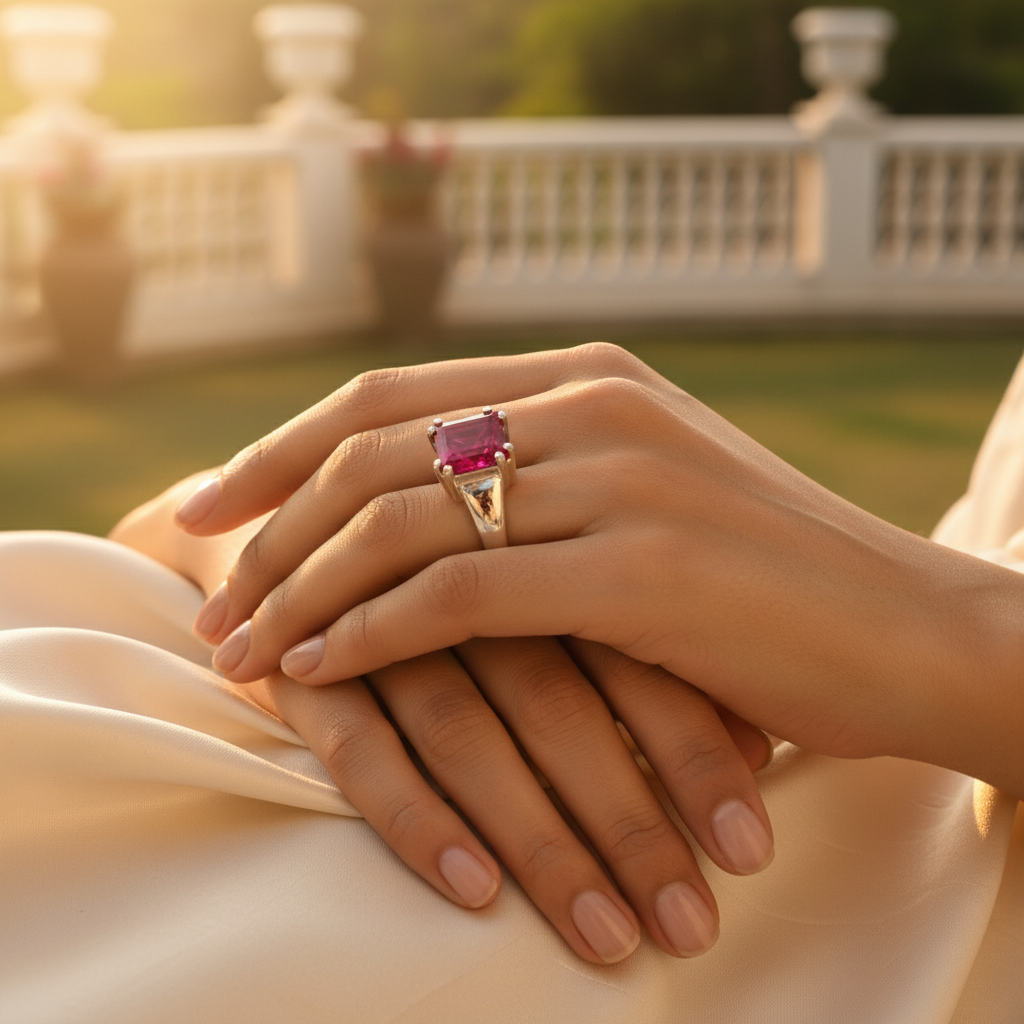 925 Silver Ruby Ring for Women | Square Cut Gemstone Ring