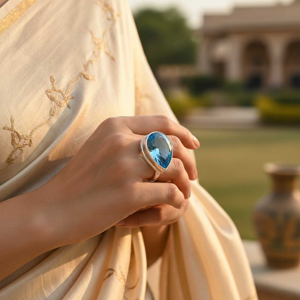 925 Silver Blue Topaz Ring for Women | Pear-Cut Gemstone