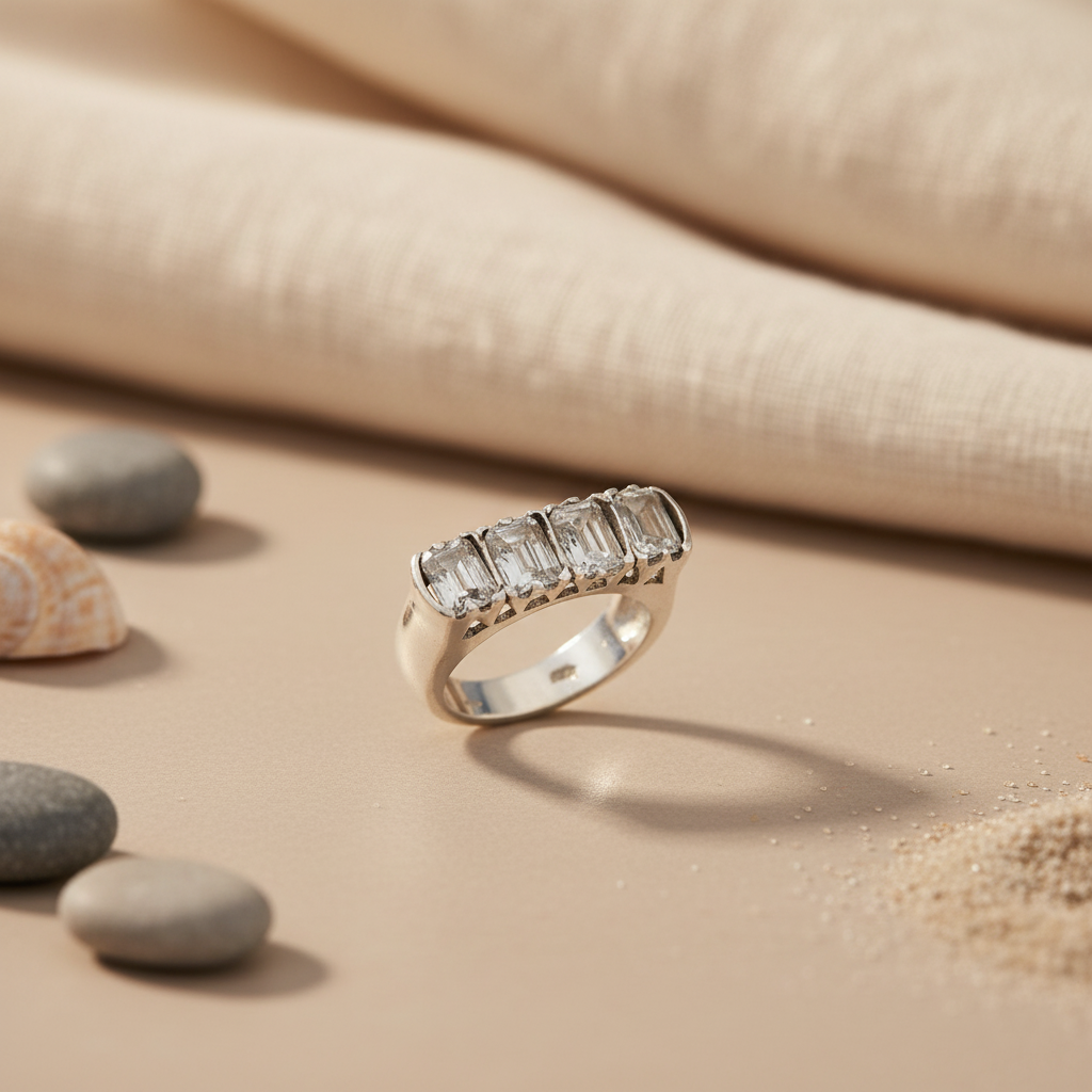 Silver Emerald Cut Ring for Women | Anniversary Gift