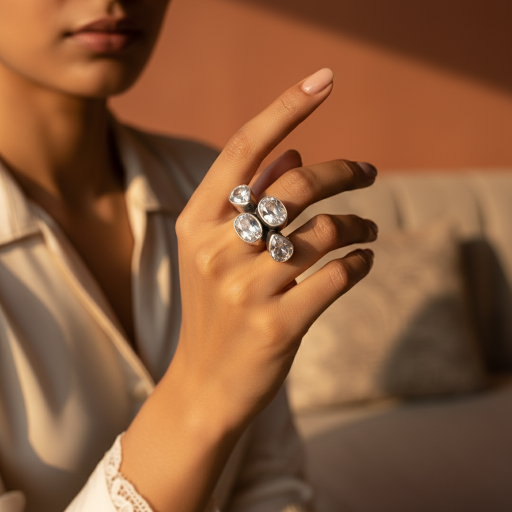 925 Silver White Topaz Ring for Women | Gemstone Ring