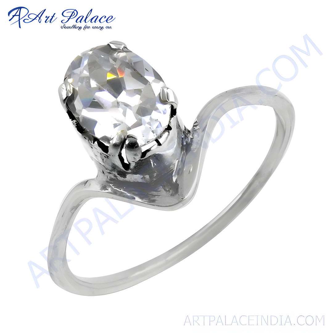 Sterling silver ring featuring an oval-cut, clear cubic zirconia gemstone, perfect for women.