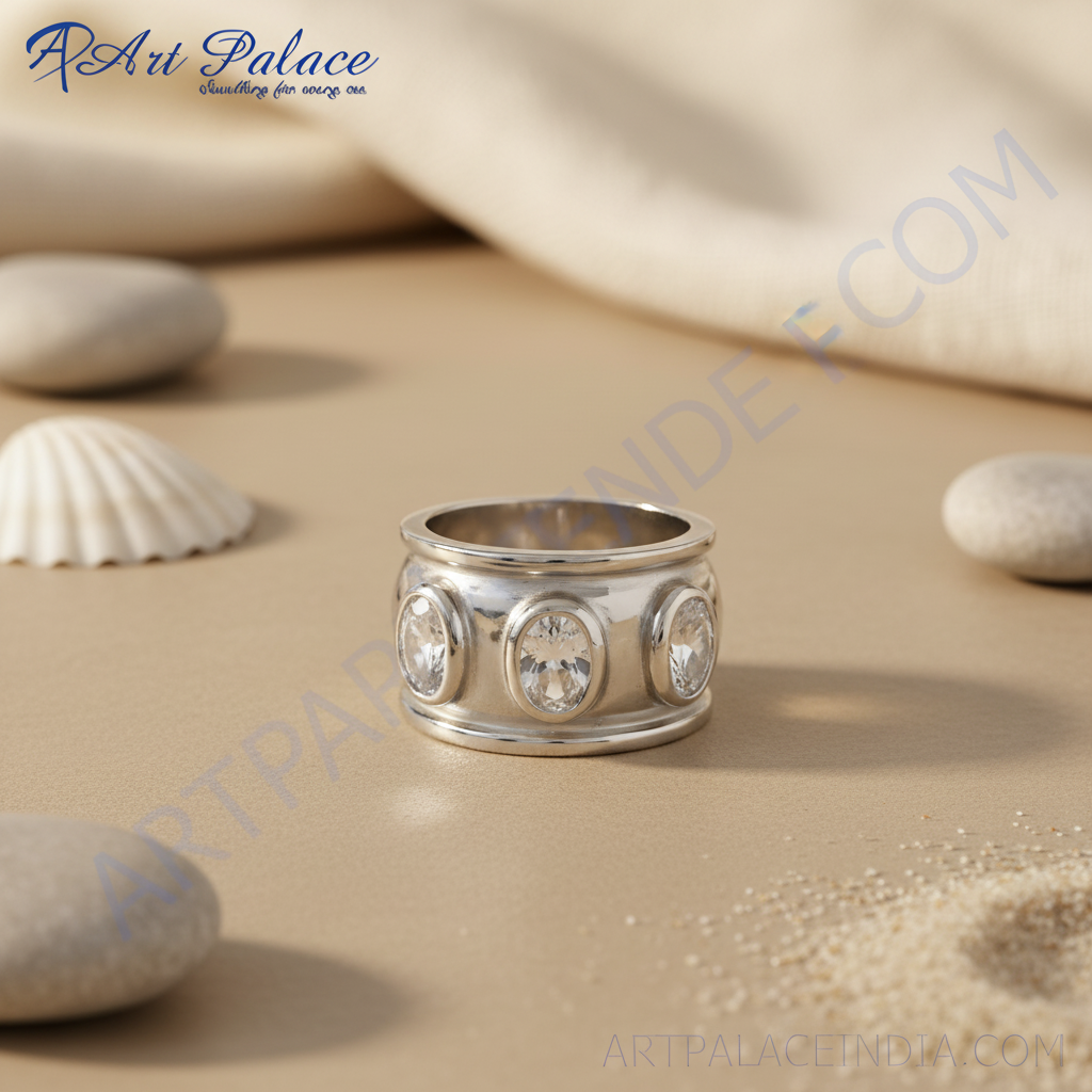 Silver Ring with Cubic Zirconia Stones | Women's Fashion Ring