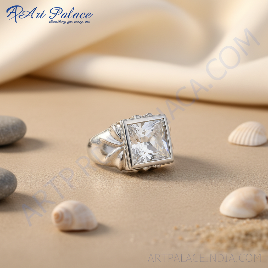 925 Silver Square Cut Ring for Men | Gemstone Ring