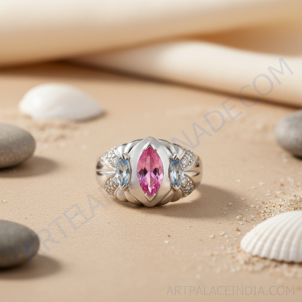 925 Silver Pink & Blue Gemstone Ring for Women | Fashion Jewelry