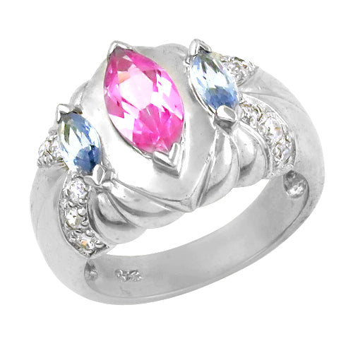 925 Silver Pink & Blue Gemstone Ring for Women | Fashion Jewelry